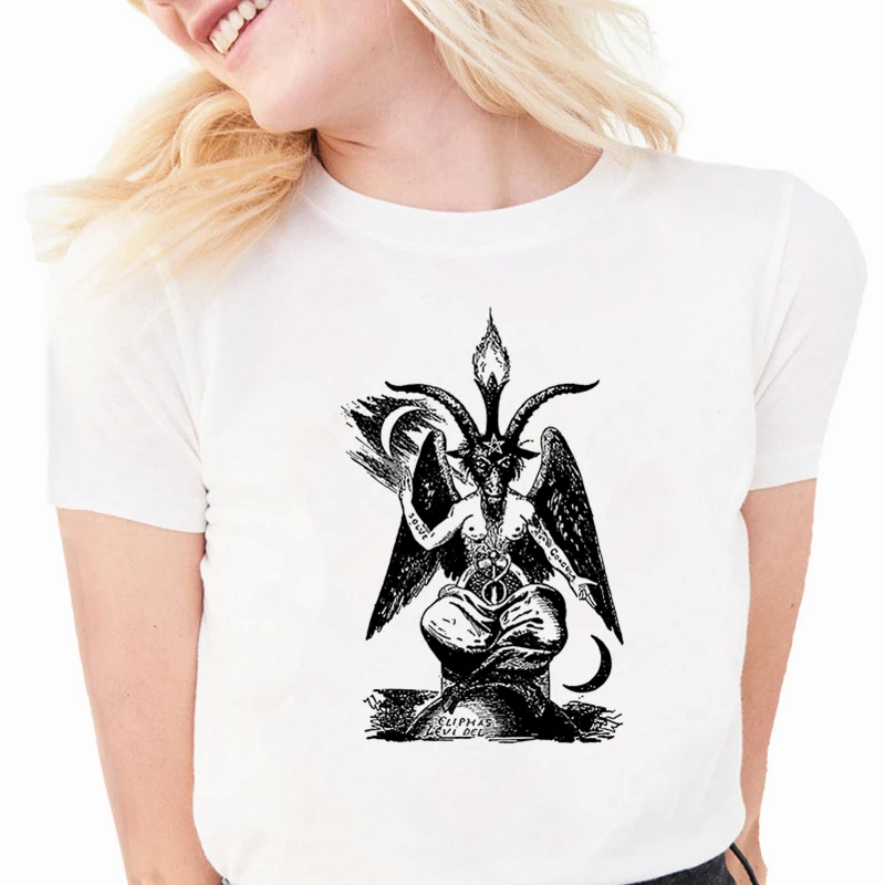 

Lucifer Demon Death Scary Evil Baphomet T Shirt Women Female Hip Hop Femme Clothes Tshirt Harajuku Casual T-shirt