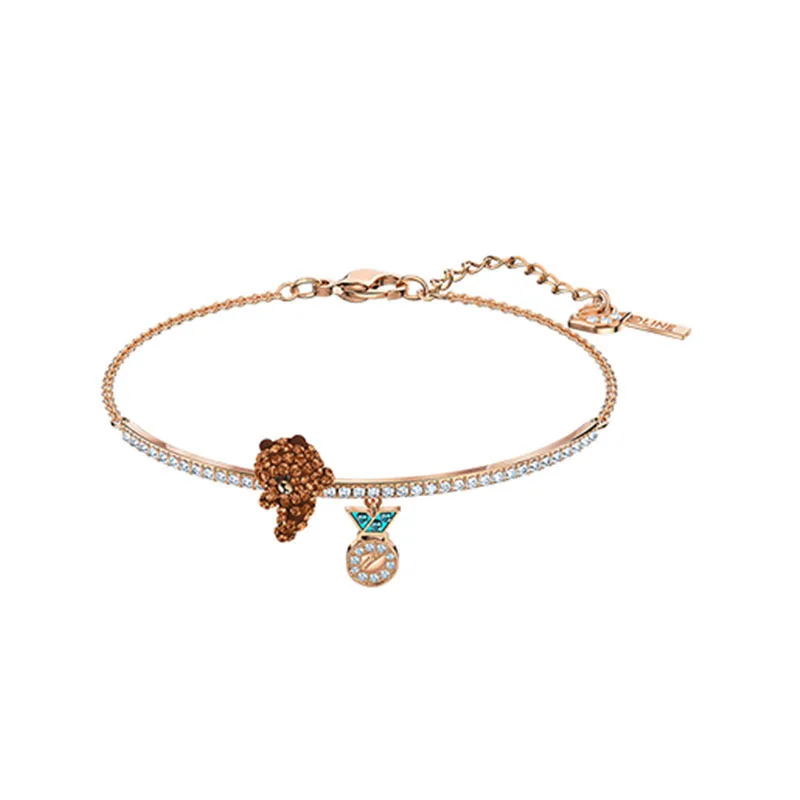 

Brand 1:1 cute and cute bear with diamonds carefully machine pineapple pendant bracelet ladies silver jewelry