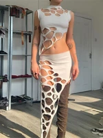 round neck sleeveless crop top slim hollow skirt set wholesale clothing 2022 summer nightclub party wear female outfits