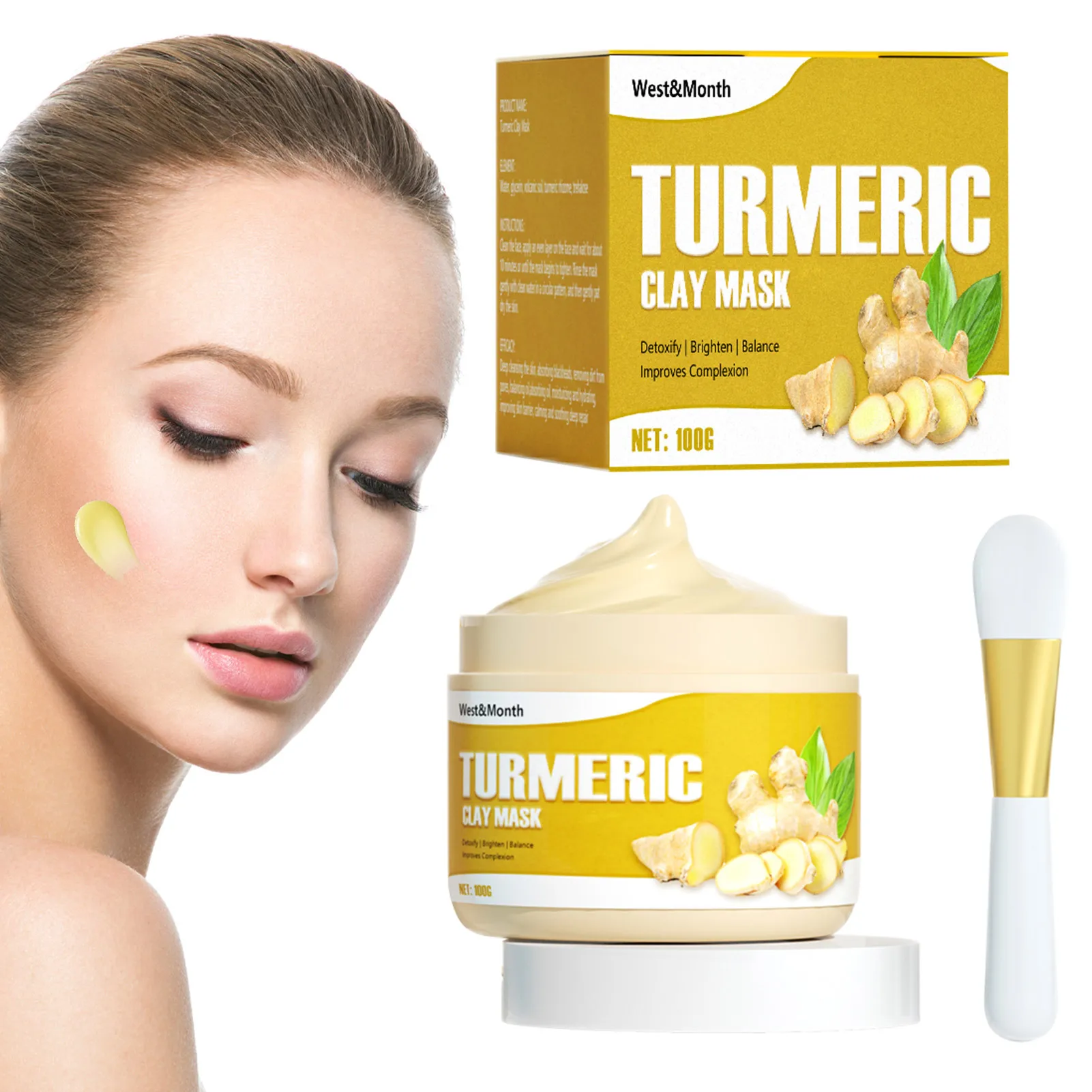 

Turmeric Clay Mask Nourishing Oil-Controlling Turmeric Mask Unblock Pores Facial Cleansing Brighten Skin Anti-acne Face Care