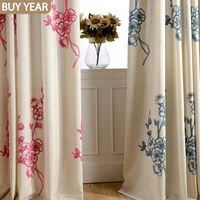 chinese style nimalist curtains for living dining room bedroom modern cotton linen curtain embroidered with colored cotton tulle