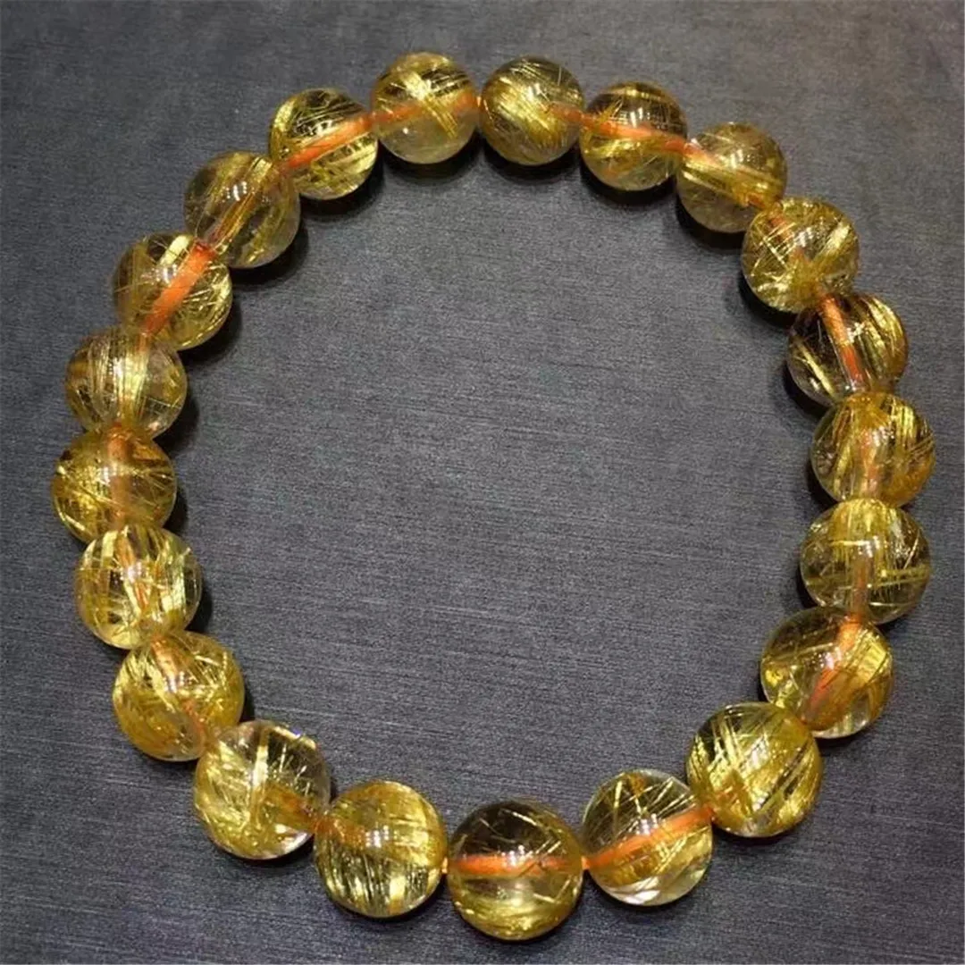 

9mm Natural Gold Rutilated Quartz Bracelet Jewelry For Woman Lady Man Gift Wealth Crystal Energy Gemstone Beads Strands AAAAA