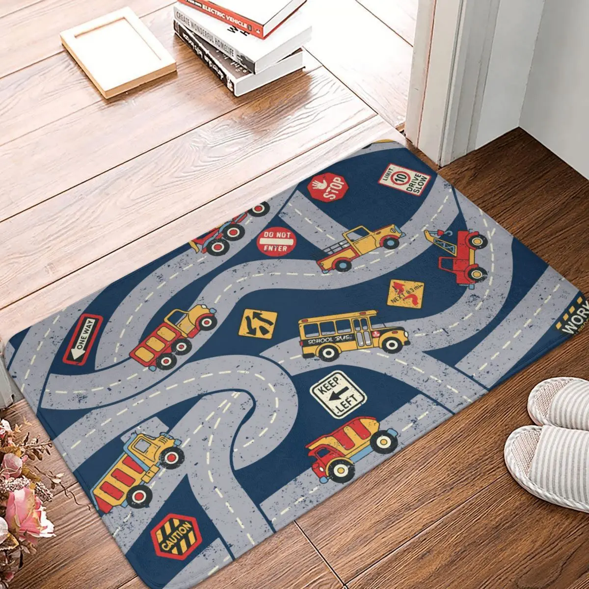 

Cartoon Car Lovely Colorful Car Bath Non-Slip Carpet Clutter The Road Living Room Mat Entrance Door Doormat Floor Decor Rug
