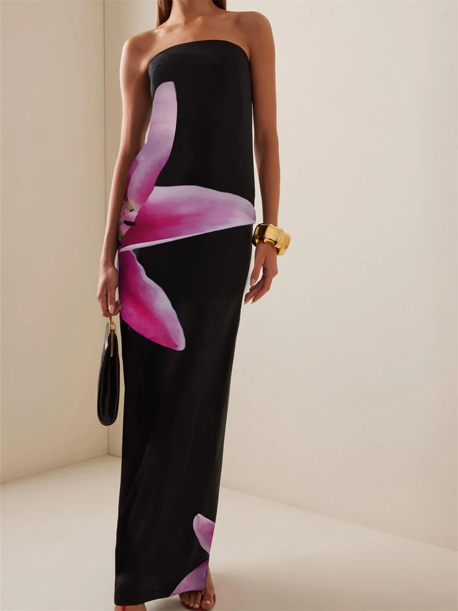 Женское винтажное платье без бретелек облегающее длинное платье-бандо с