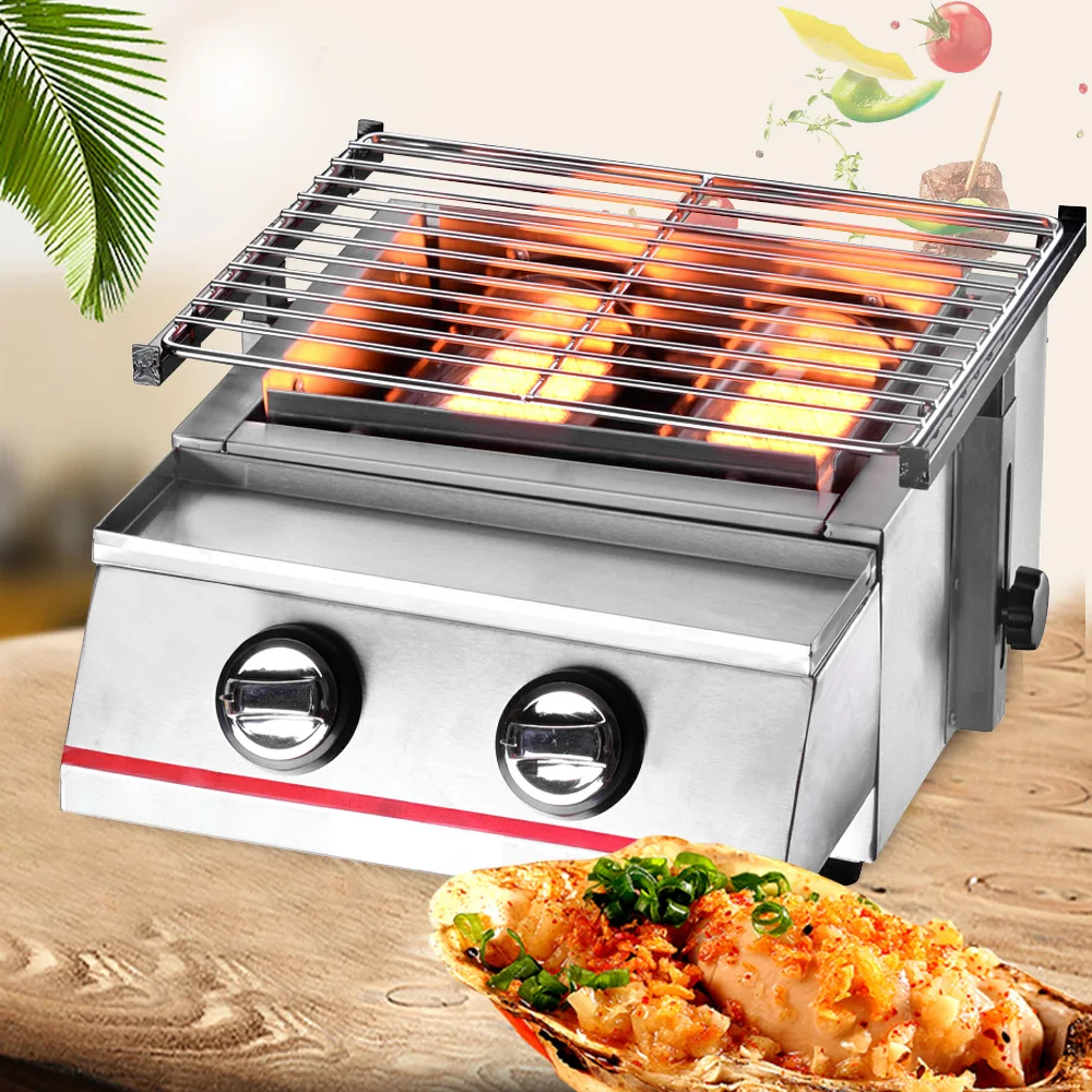 

Tabletop Grill Portable Gas Griddle 2 Burner LPG Gas Barbecues Tabletop Grill Non-stick Roasting Tray Gas Grill Griddle