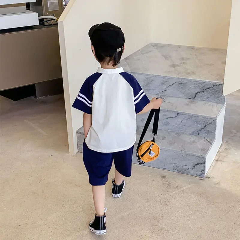 Boys' Short-Sleeved Suit 2022 Summer Clothes Children's Wear Fried Street Children's Polo Shirt College Style Clothes Children