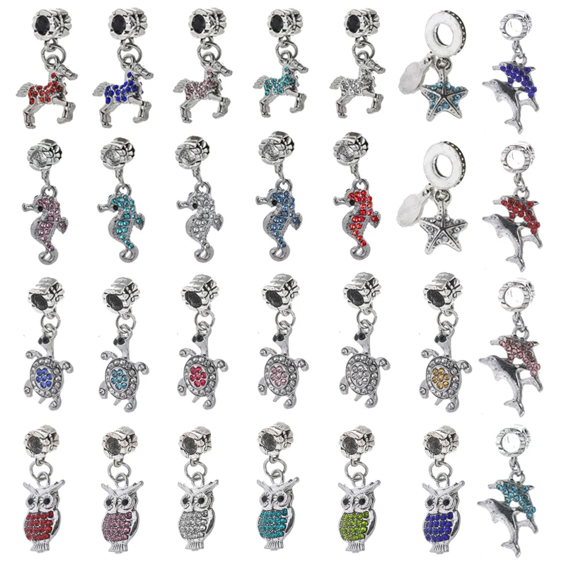 

2Pcs/Lot DIY Animal Dolphin Turtle Seahorse Owl Charm Pendant Fit Ocean Style Charm Bracelet For Women Brand Jewelry Gift Making