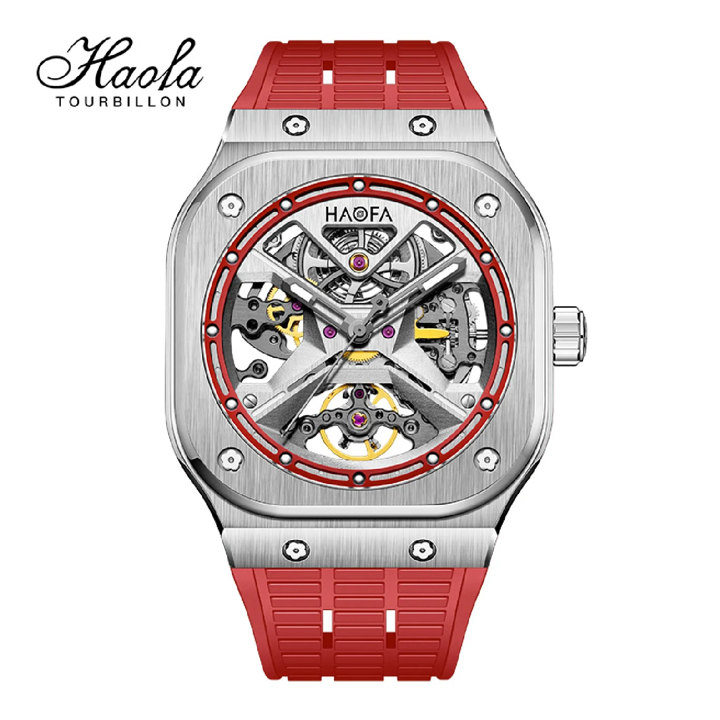 

Haofa square Automatic Mechanical Sapphire Men Watch Skeleton Movement Watches For Men Luminous Luxury Watch 80 hours power 1961