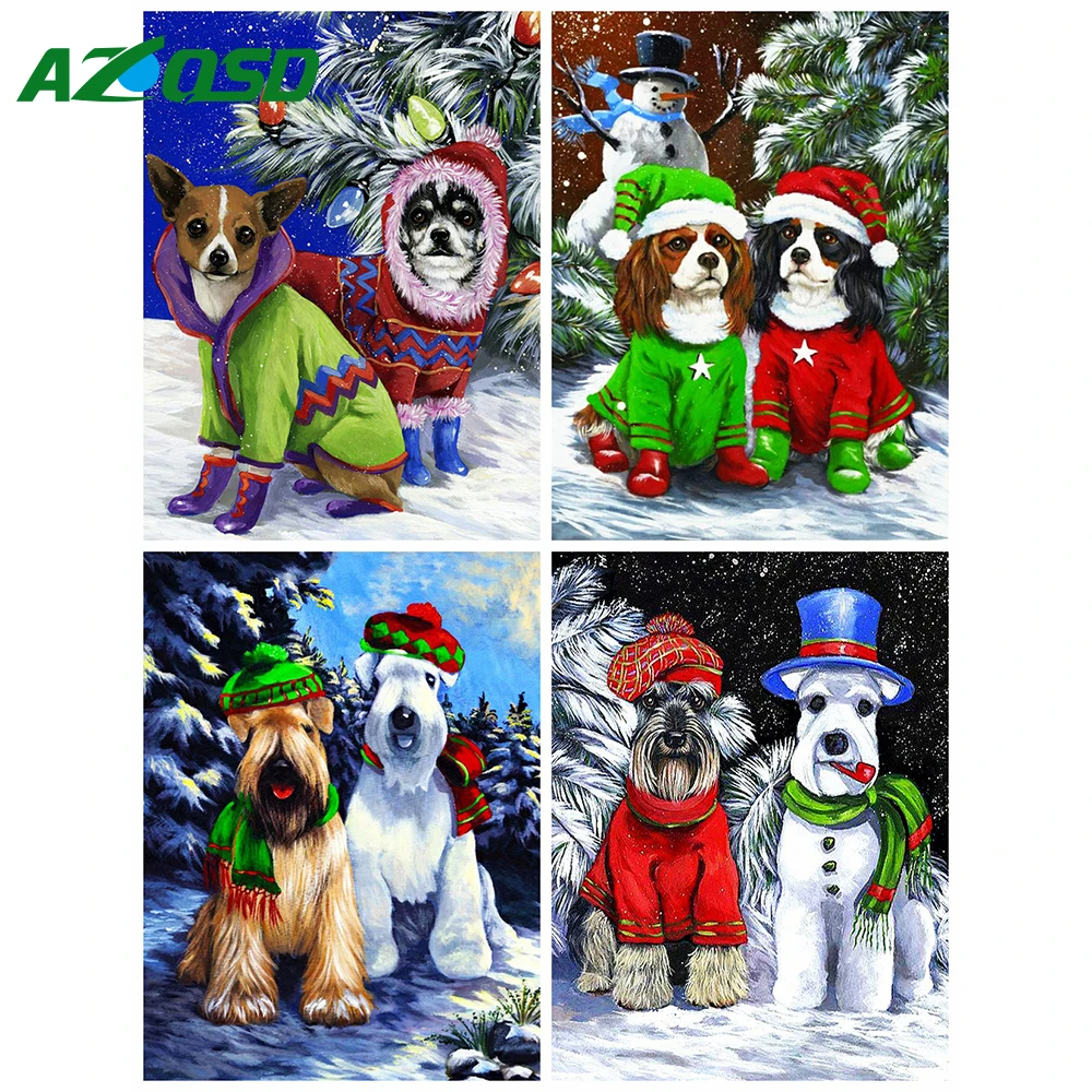 

AZQSD 5D алмазная мозаика рождество собака полная алмазная вышивка животное вышивка крестом живопись зима картина из страз декор для дома