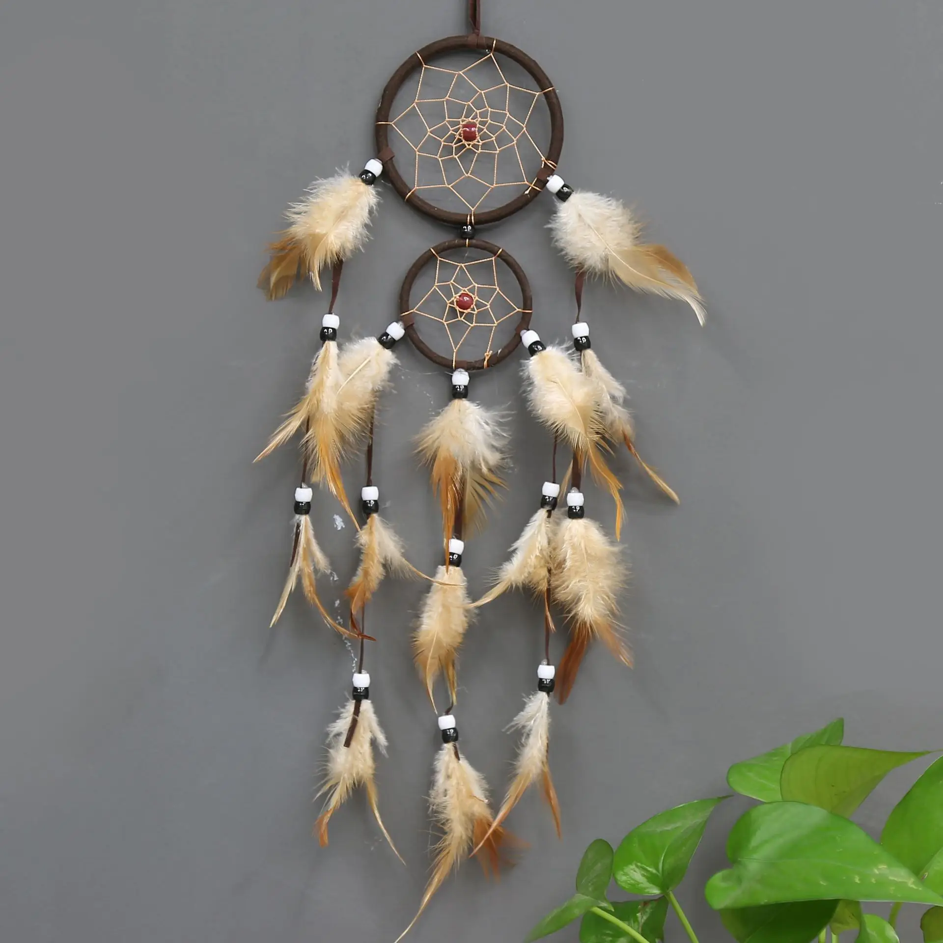 

Hot Sale Handmade Colourful Feather Dream Catcher Pendant Wind Chimes Bottom Ring Holiday Gift Room Decoration Accessories