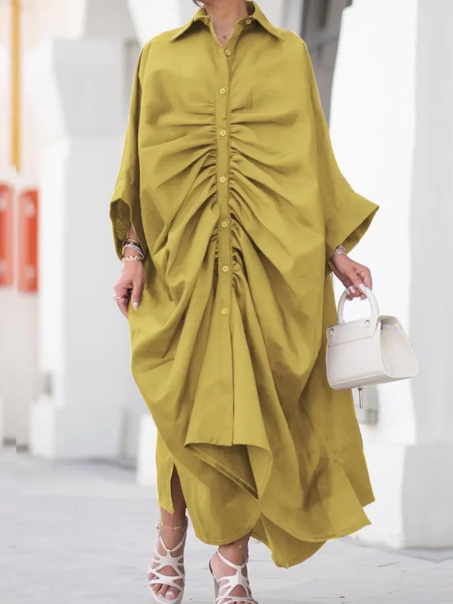 Gymdolphin женское однотонное платье-рубашка из смешанного хлопка с длинными