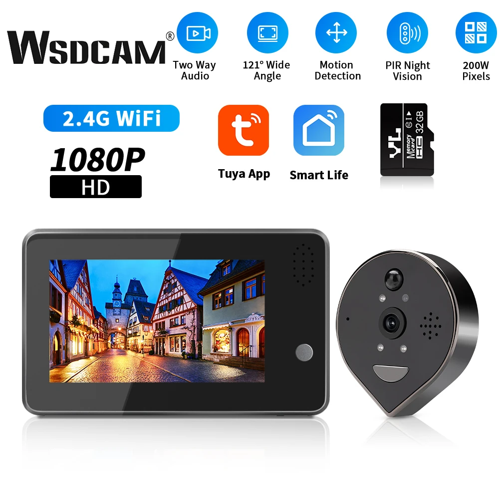 

Wsdcam 4.3 inch Wifi Video Doorbell Two-way Intercom Peephole Camera Wireless Door Viewer 121 Degree Door Eye Audio Doorbell