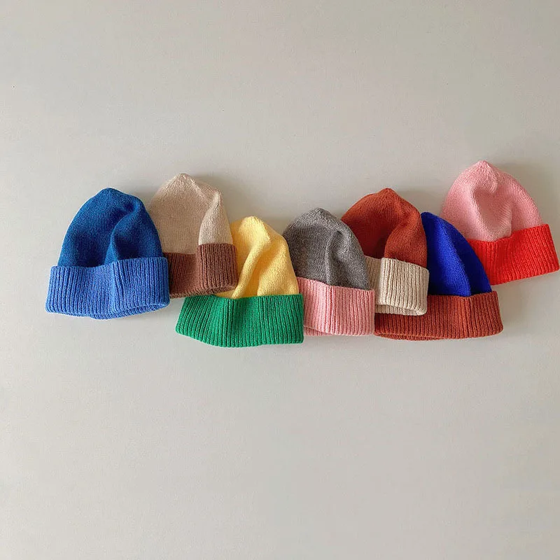 

Baby Girls Knitted Hat Beanies Autumn Winter 2022 New Contrast Color Woolen Cap For 0 To 6 Years Boys Children's Caps Warm Soft