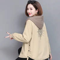 double layer patchwork windbreaker hooded jackets women 2022 new pocket short loose printed coat female spring autumn outerwear