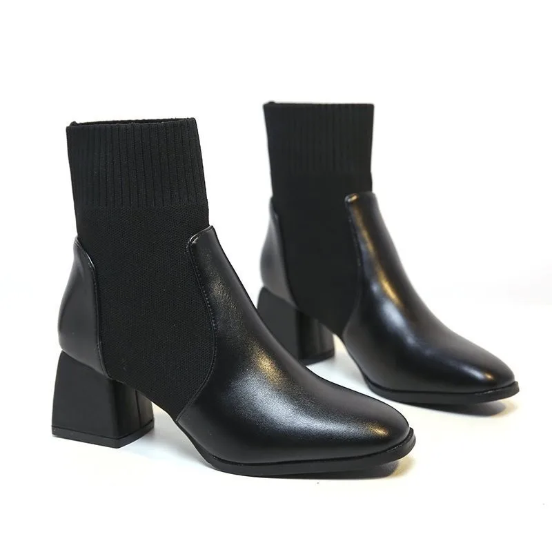 Красивые осенне-зимние женские ботинки вязаные эластичные ботинки-носки с