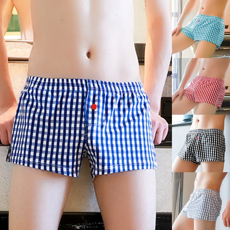 

Soft Cotton Men's Boxer Shorts Woven Cotton % Classic Plaid Combed Male Underpant High Quality Loose Male Comfortable Panties
