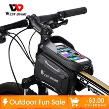 WEST BIKING PU Rainproof Cycling Bag Top Front Tube Bag MTB Mountain Bike Frame Basket 6.2 Inch Phone Touchscreen Bicycle Bags