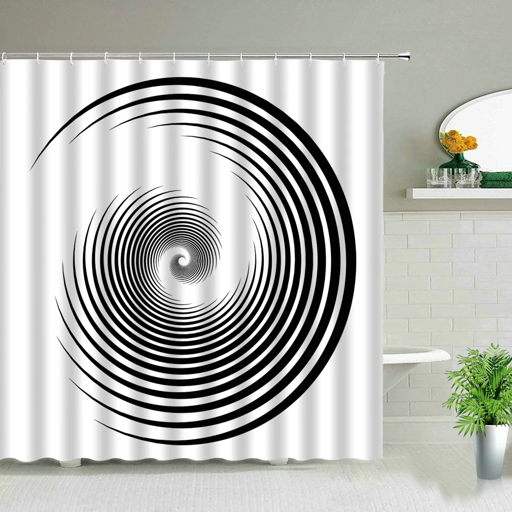 

Black White Stripes Shower Curtains Abstract Geometry For Bathroom Decor Waterproof Fabric Bathtub Curtain With Hooks Washable
