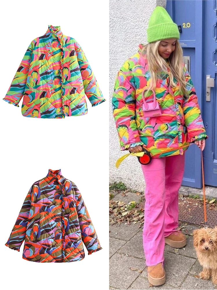 Женское хлопковое пальто с цветочным принтом