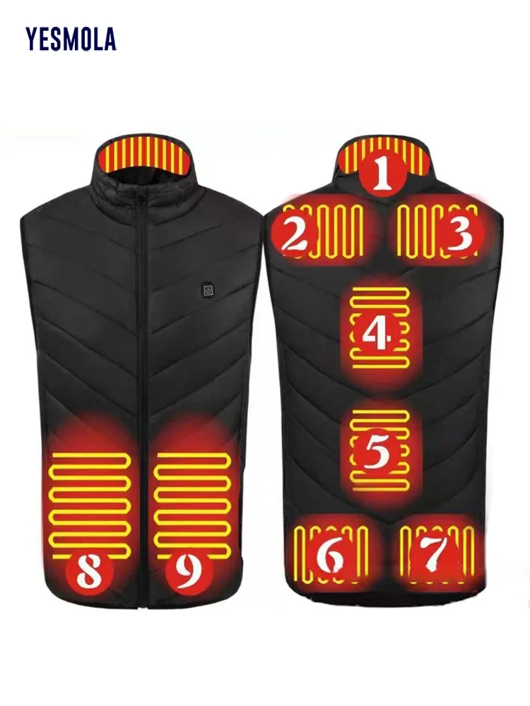 YESMOLA Winter Jackets Mens Heated Vest Down Parkas Men Warm Outdoor Coat USB Electric Heating Sleeveless Couple Hooded Jackets