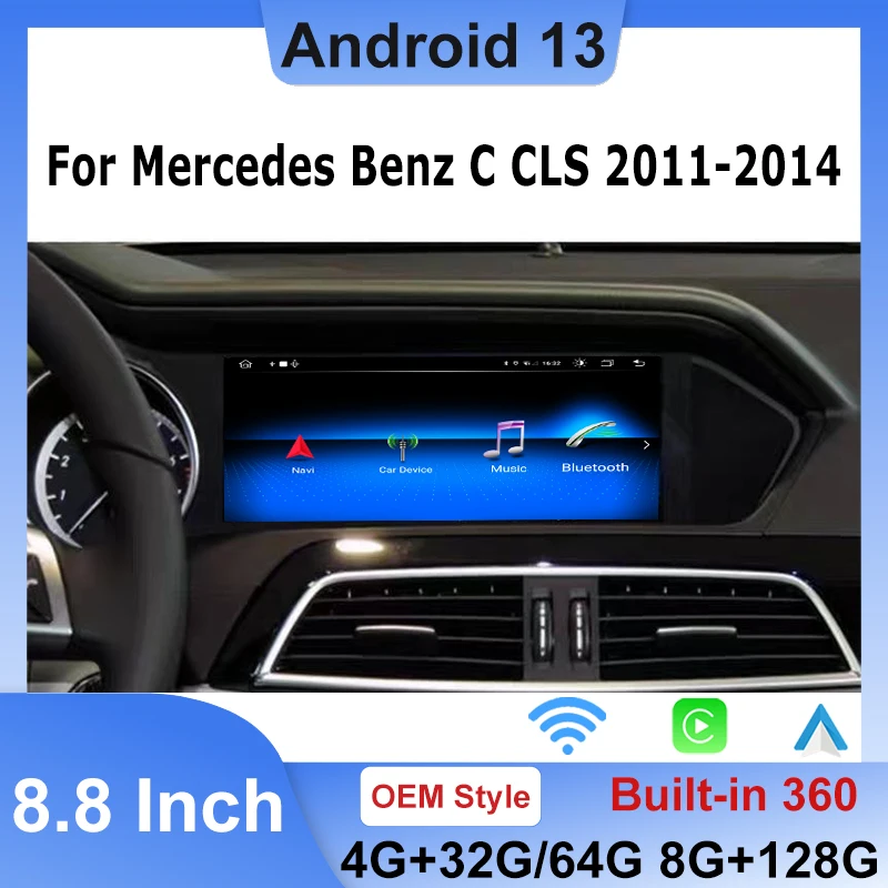 Система Android 13 для Mercedes Benz C Class 8 ядер CarPlay автомобильный видеоплеер GPS-навигация