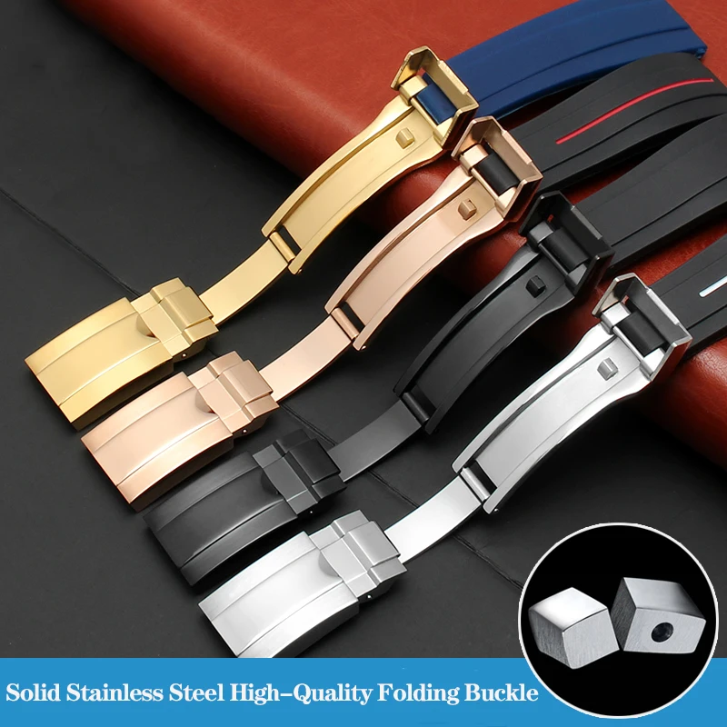 Rubber Watchband For Rolex Submariner OYSTERFLEX Daytona GMT Yacht Master Seiko Strap Stainless Steel Buckle Bracelet 20/21mm