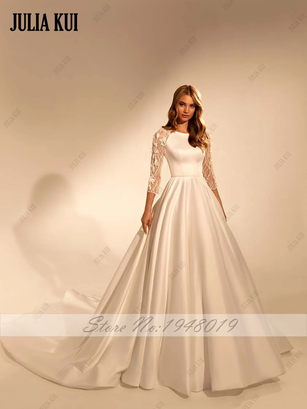 Julia Kui простое атласное свадебное платье трапециевидной формы на заказ
