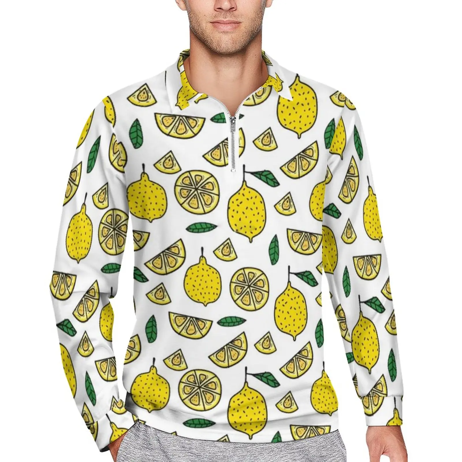 

Lemon Polo Shirts Daily Food Fruit Leaf Casual Shirt Long Sleeve Collar Streetwear Design Oversize T-Shirts