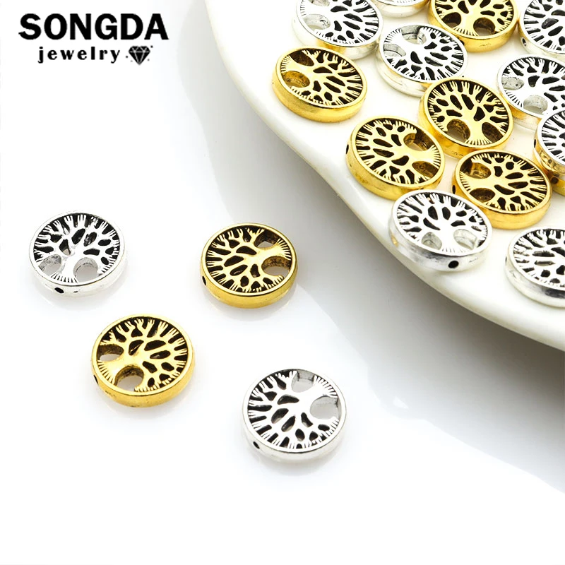 

10pcs Tree of Life Alloy Spacer Beads Charms Gold Silver Color Small Hole Loose Beads For DIY Jewelry Bracelet Accessories Gifts