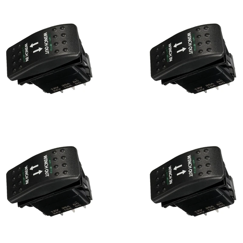 

4X 12V 20A Winch In Winch Out ON-OFF-ON Rocker Switch 7 Pin LED Green