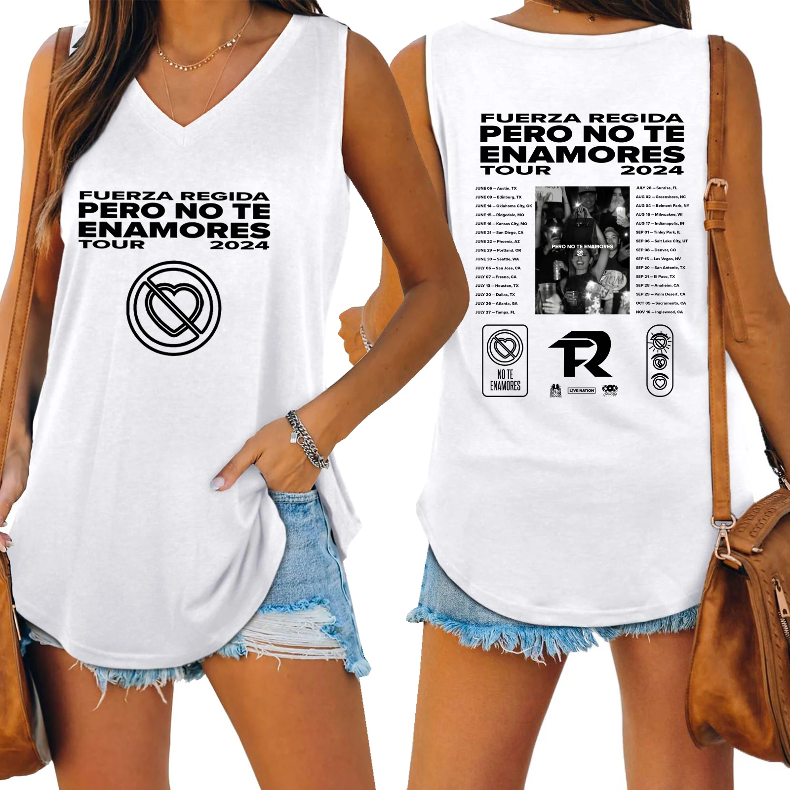Женская летняя футболка без рукавов с надписью Force Regida but No Te Enamores Tour 2024