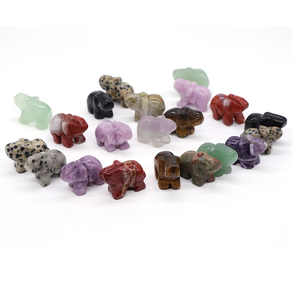 

1" Elephant Statue Natural Stones Carved Home Decor Healing Crystals Quartz Mini Animal Figure for Jewelry Making Lots Wholesale