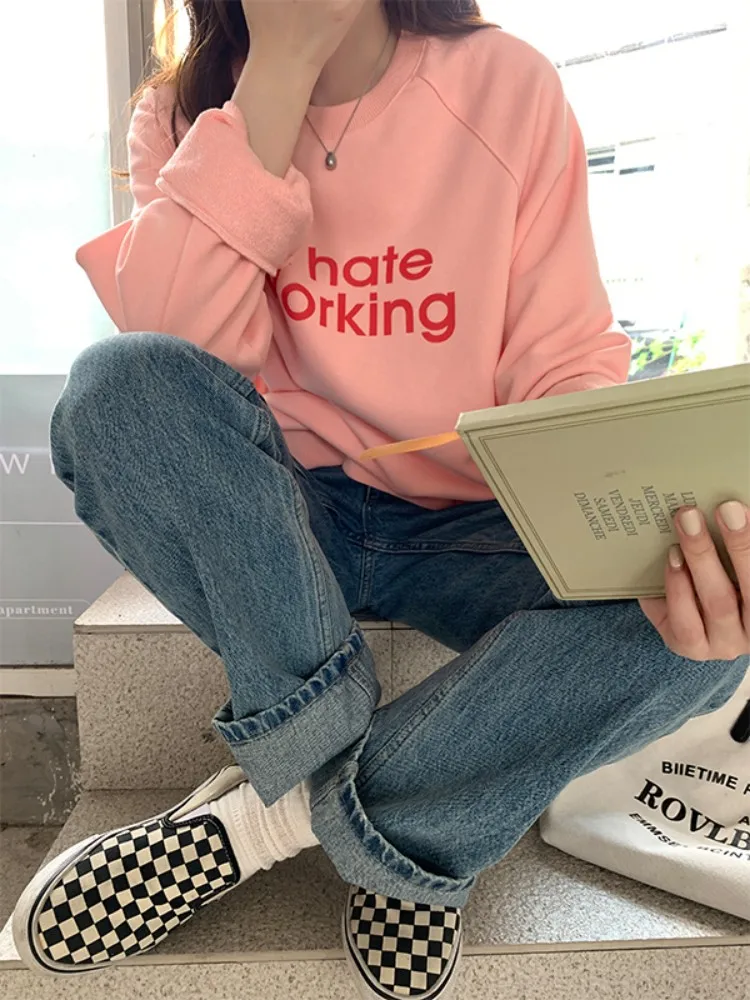 

5colors autumn Winter 2022 Korean style Women Sweatshirts Casual Letter Print Sweatshirt Womens pullovers (X2515)