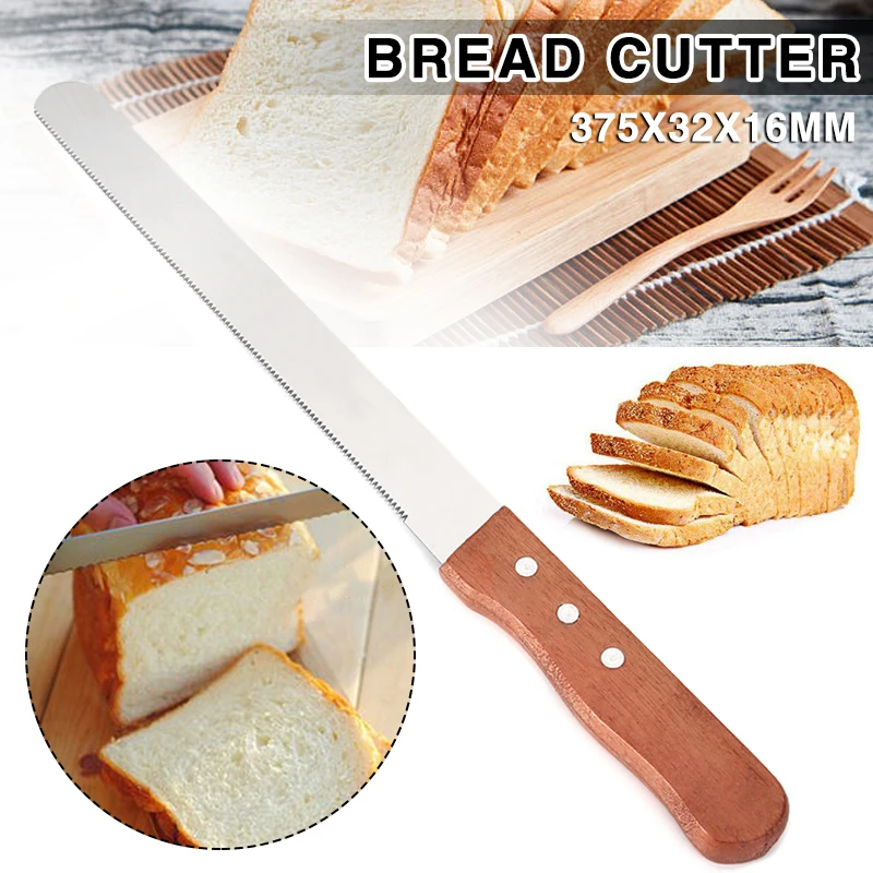 Stainless Steel Bread Knife Cake Slicing Knife Bread Slicer Toast Slicing Knives Wooden Handle Food Serrated Blade Kitchen Tools