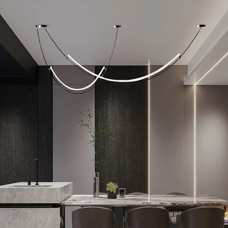 

Nordic Line Led Pendant Lights for Living Dining Room Bar Counter Black Chandelier Home Decoration Lighting Suspension Design