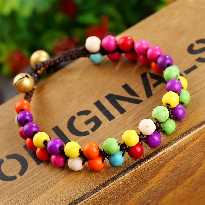 

SL001-94 Bohemian Knot Full Sincerity Jewelry Semi-precious Stone Thai Wax Rope Hand-woven Double-row Bracelet Female