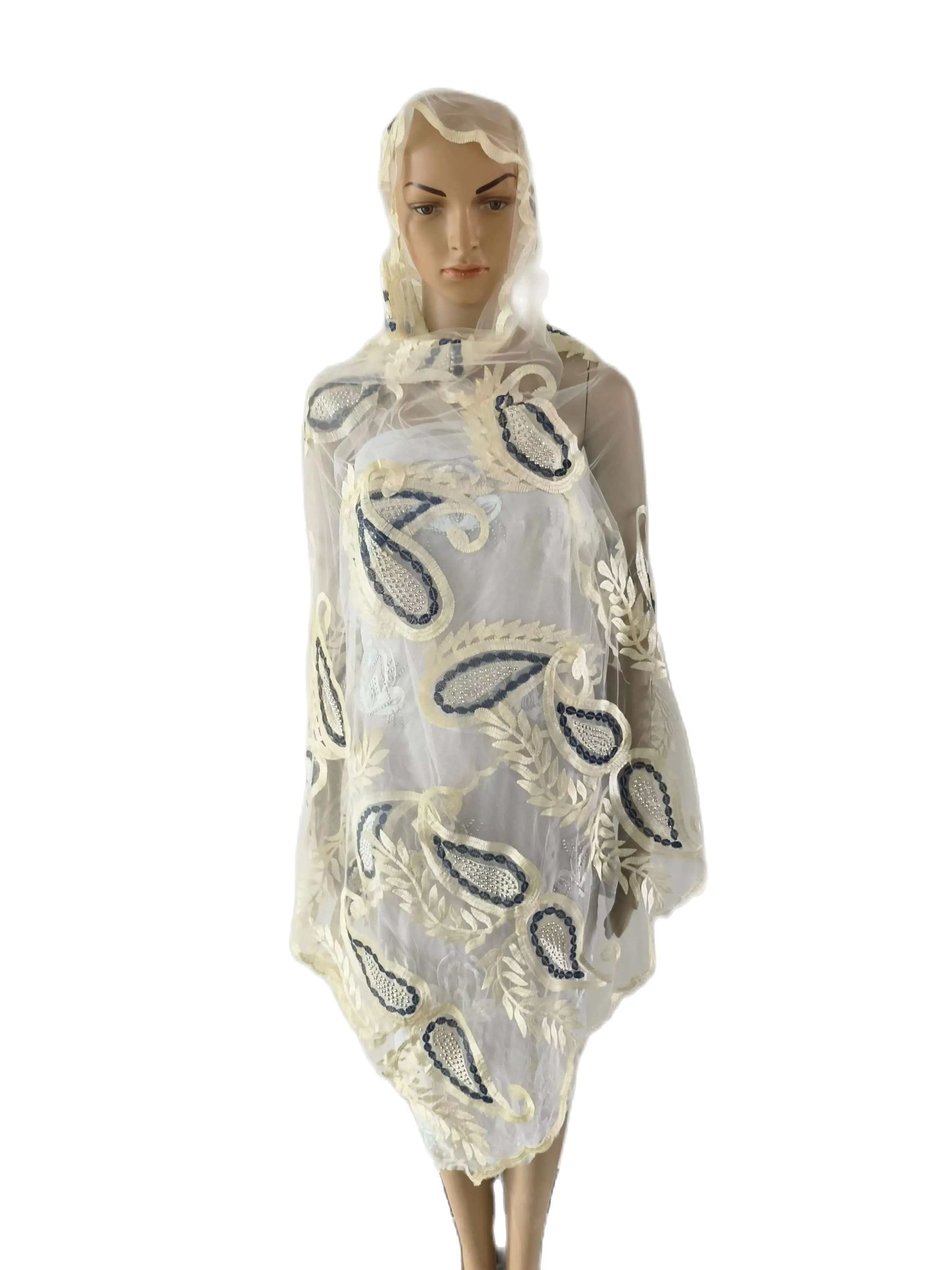 Free Shipping 2023 New African Net Hijab Scarf For Muslim Women African Dubai Islam  Headscarf Embroidery Shawls good scarf