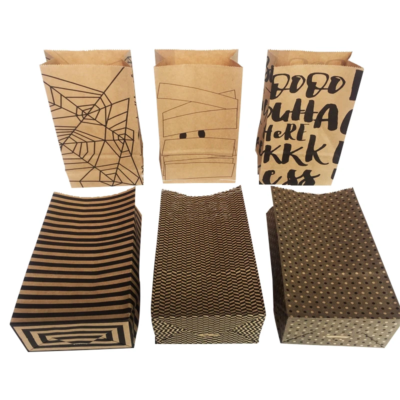 

5pcs Halloween Kraft Paper Bags, Party Favor Bags, Candy Cookie Bread Nuts Bag For Biscuits Snack Baking Package bag