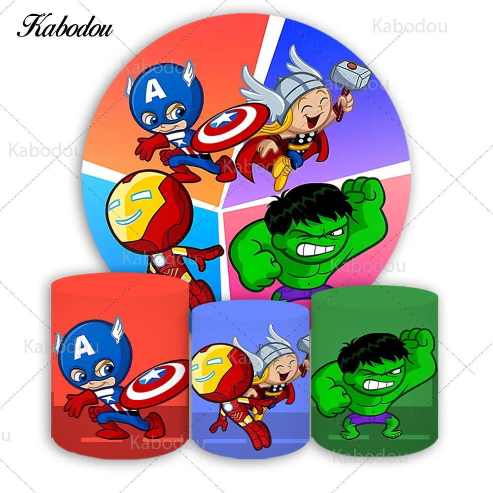 Фон для фотосъемки с изображением героев Marvel Мстители круг день рождения