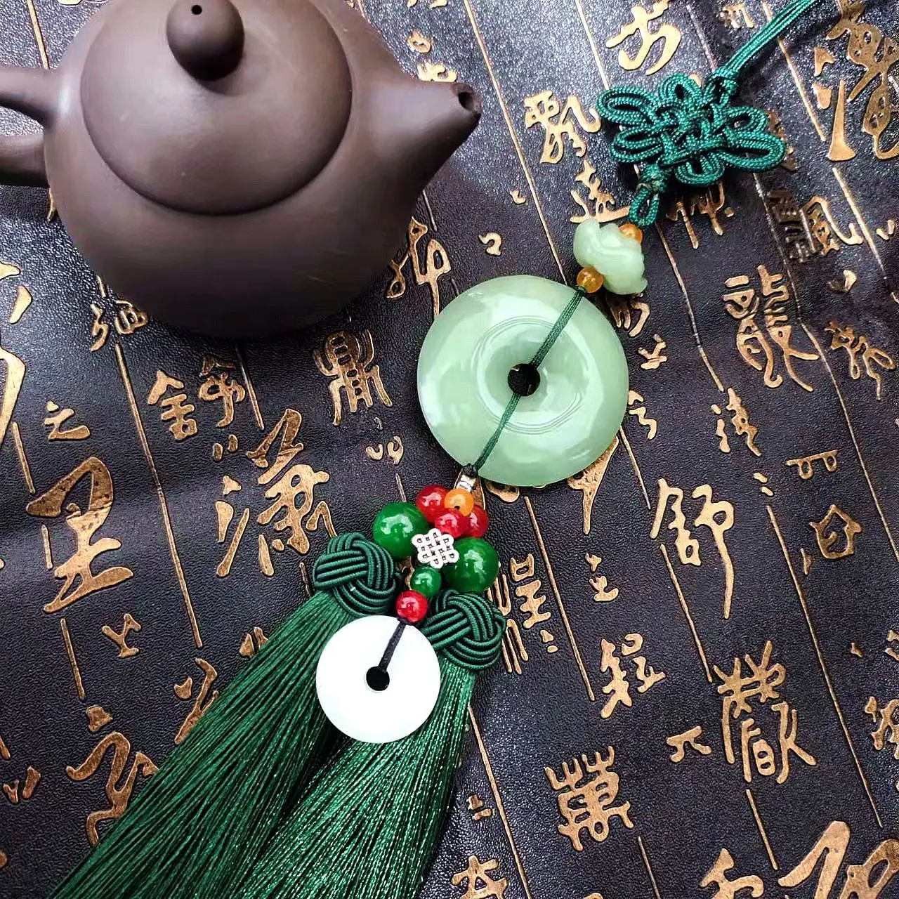 

Зеленая Хрустальная быстрая безопасная Пряжка, подвеска для автомобиля, китайские украшения для зеркала заднего вида, аксессуары для интерьера автомобиля