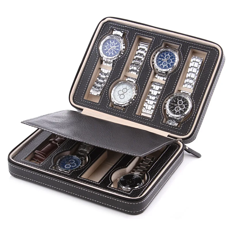 2/4/8 Grids Portable Faux PU Leather Zipper Travel Watch Storage Case Box Organizer Famous Watch Box Storage Bag
