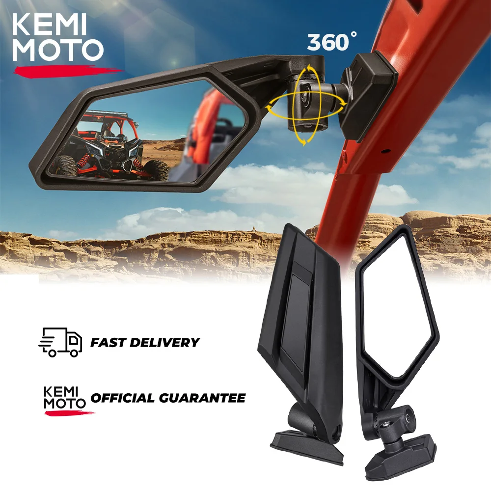 KEMiMOTO UTV Side View Mirrors Rearview Mirror Adjustable for Can Am Maverick X3 Max R X3 R  For Suzuki King Quad 450 Quadracer