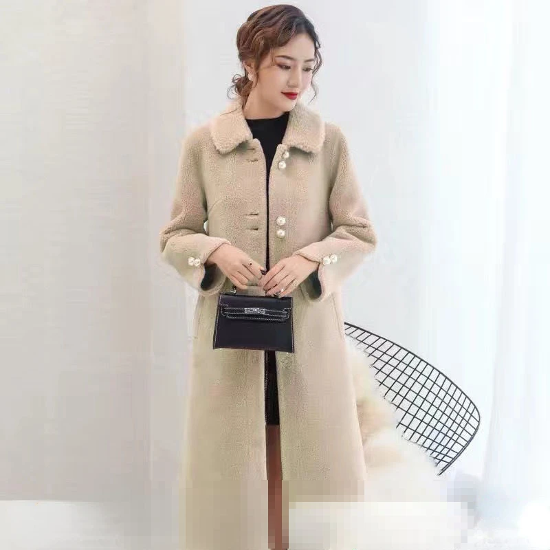 Natural Sheep Sheared Jackets Female Solid Keep Warm Thicken Real Fur Coat Lambs Wool Coat Collar Genuine Shearling Coat E676