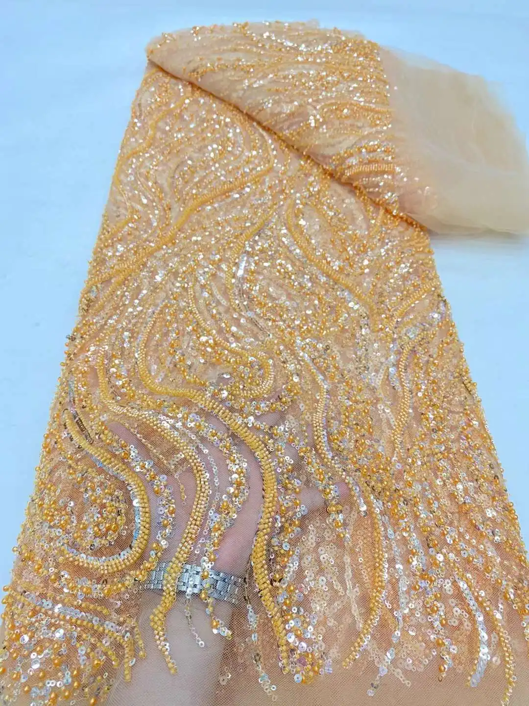 Африканская Тюлевая кружевная ткань с бусинами для женщин пошив вечерних