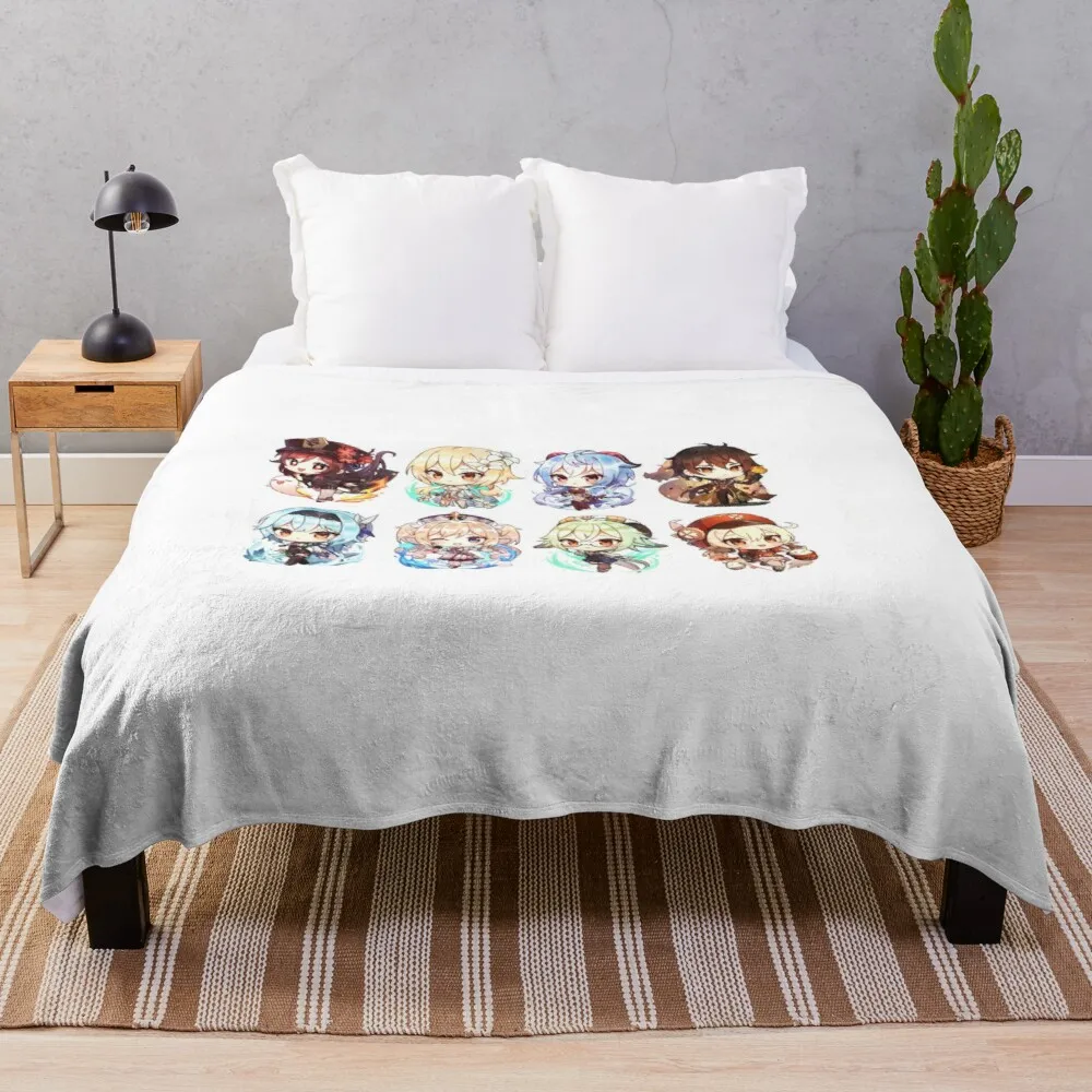 

Genshin Impact Chibis Lumine Klee Eula Barbara Sucrose Throw Blanket Luxury Chenille Fluffy Blanket Throw Blankets