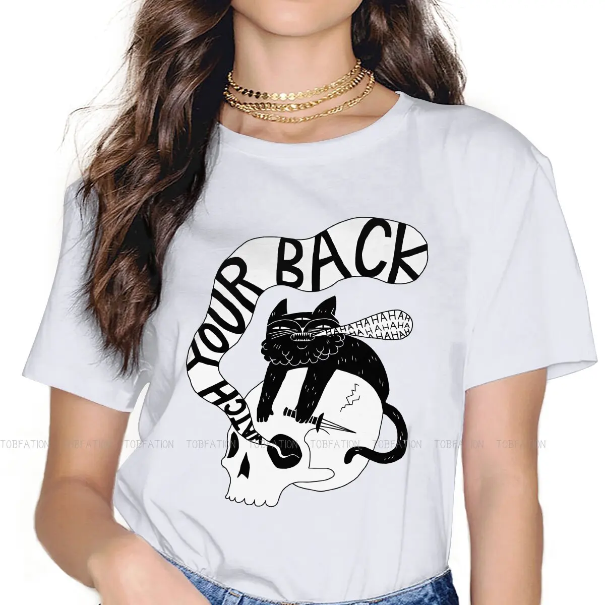 

Watch Your Back Women's T Shirt Meme Design Girls Tees Harajuku O-neck Tops Graphic Tshirt 5XL Loose Fashion
