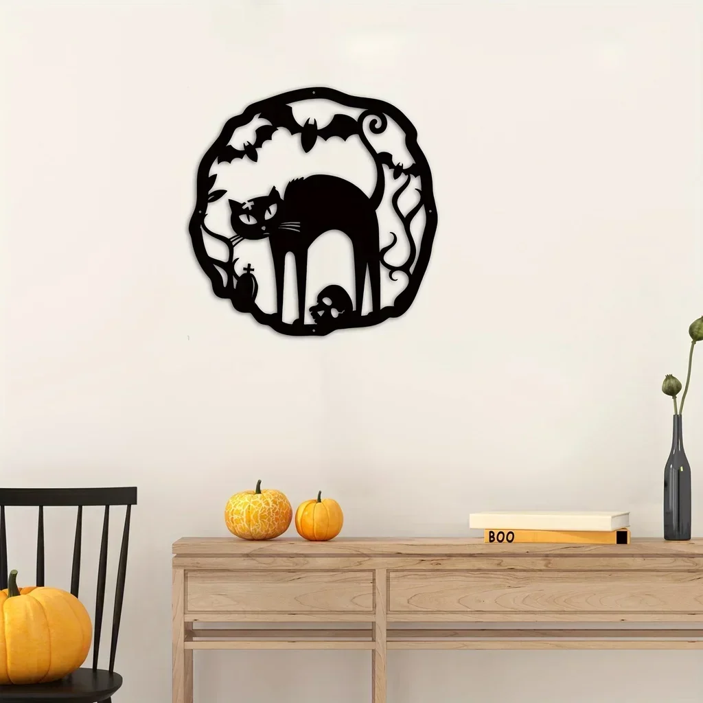 Современный страшный настенный знак для дома и улицы венок с изображением кошки