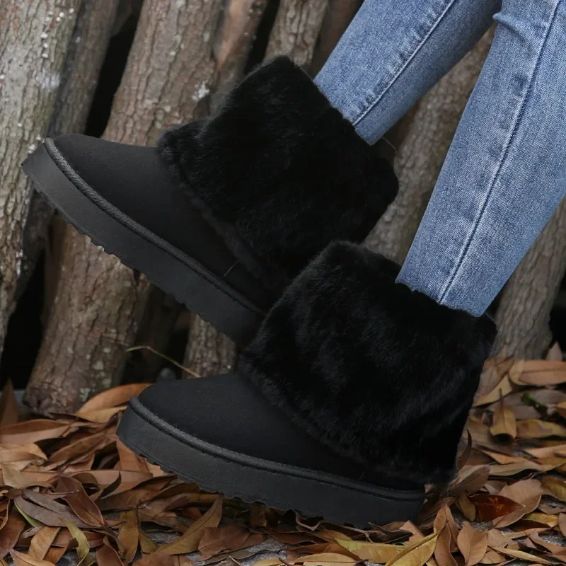 Модные женские теплые утолщенные плюшевые зимние ботинки до середины икры с