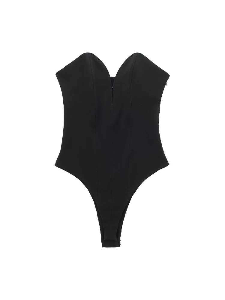

PB&ZA 3067109 Women 2022 New Chic Fashion Heart Neck Bodysuit Vintage Sleeveless Strapless Female Jumpsuits Mujer 3067/109