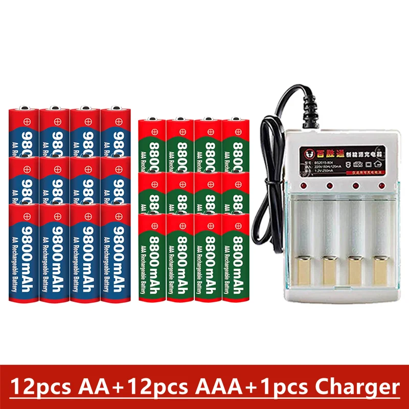 

1.5V AA9.8Ah+AAA8.8Ah Alkaline Rechargeable, with Charger, Suitable for Household and Digital Appliance Batteries+Free Shipping